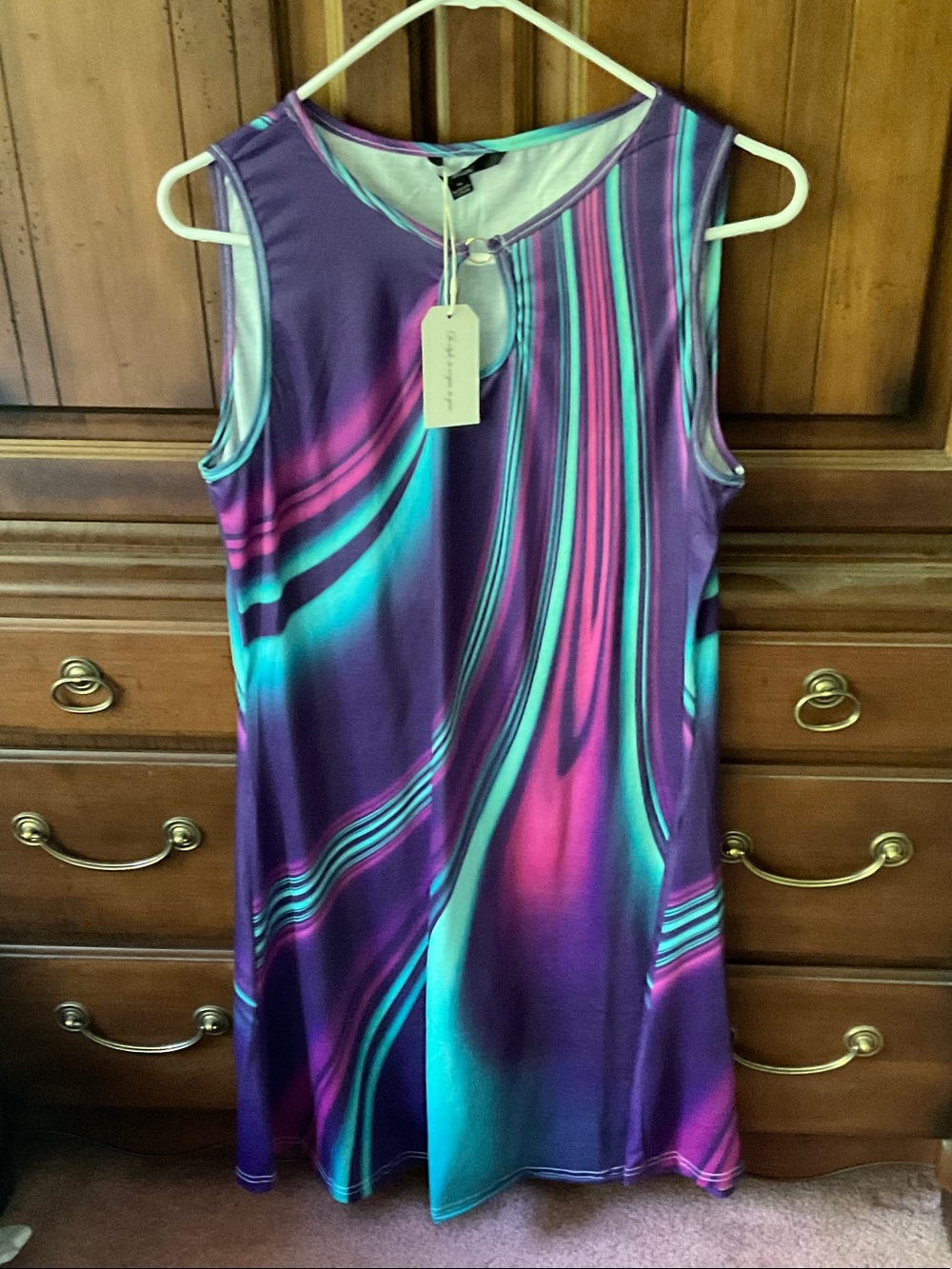 Sleeveless Purple & Teal Swirl Shift Dress